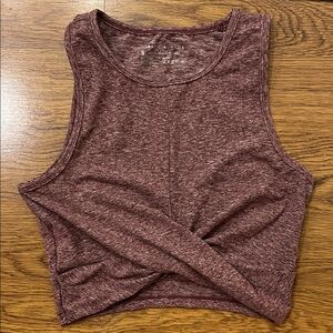 Red/purple cropped athleisure activewear top with front twist